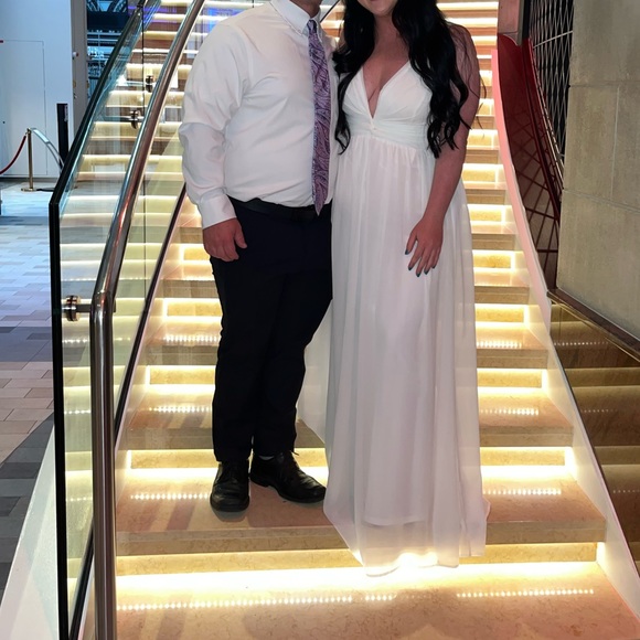 White Deep V Maxi Dress - Picture 1 of 5